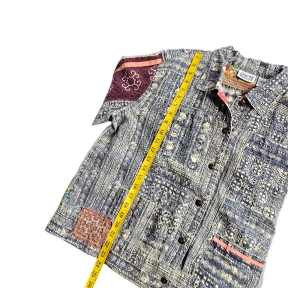 Chico's Womens 100% Linen Vintage Button Up Shacket, Patchwork, 3 / US Large - Picture 3 of 7